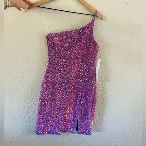 Midnight Doll Purple Blush Sequin One Strap Mini Dress